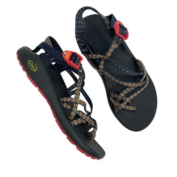 CHACO Sandals Womens Size 10 Classic Z Cloud X2 Adjustable Navy Pink Print Water - Picture 1 of 14